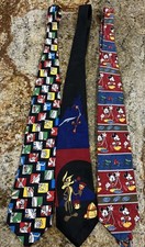 Lot Of 3 90s Vintage Ties Looney Tunes Disney Bugs Wiley Coyote Mickey Mouse