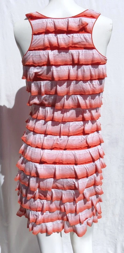 $98 Vestido Solero STUDIO M MAX Naranja Blanco Elástico Tejido en Niveles Talla XS Foto 2 de 4