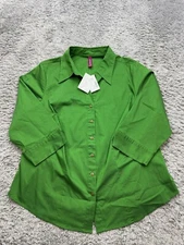 Gitano Top Womens 18/20W Moss Green Button Up Blouse 3/4 Elbow Sleeve V-Neck NWT