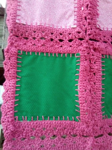 Vtg Handmade Rectangular Quilt Panel crochet fusion blanket. - Picture 8 of 12