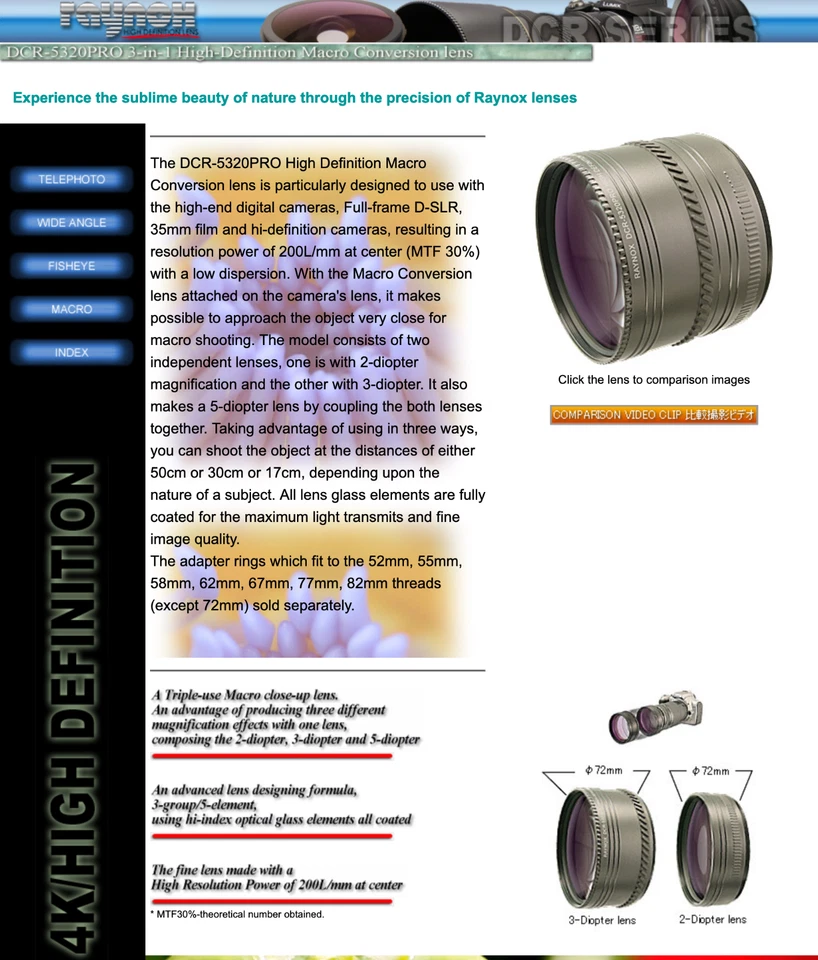 Raynox DCR-5320 PRO HD Macro LENS S100fs 52mm 55mm 58mm 62mm 67mm 77mm 72mm - Image 3 of 4