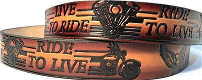 LIVE TO RIDE EAGLE BIKER EMBOSSED 100% COWHIDE LEATHER BELT  display picture 1