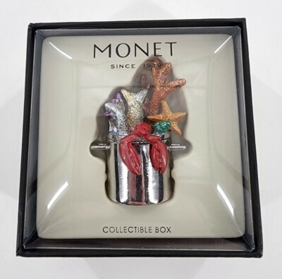 MONET Trinket Box SEAFOOD STOCK POT LOBSTER Collectible Enamel Keepsake NIB