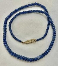 Vintage 9ct Gold Clasp Sapphire Faceted Rondelle Shaped Bead Necklace