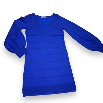 Arden B Dress Women's Dress Size L Blue Faux Wrap Knee Gathered Waist | eBay