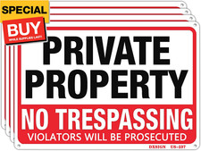 4 Pack Private Property No Trespassing Sign Metal 10"x14" Rust Free Aluminum,Ind