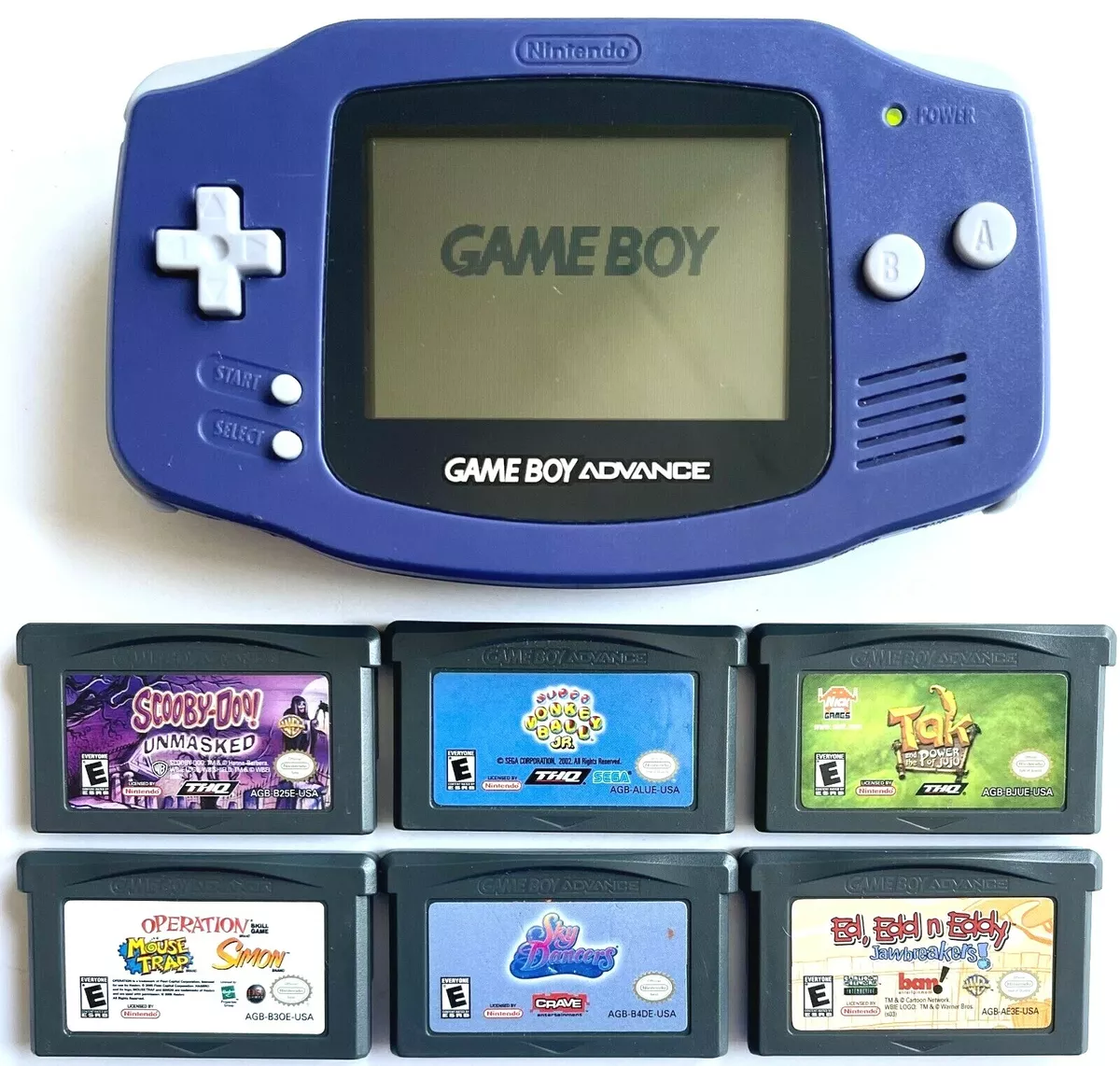 NINTENDO GAMEBOY ADVANCE AGB-001 PURPLE GAME SYSTEM BUNDLE WITH 6 GREAT  GAMES