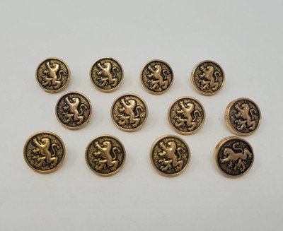 12 pcs Heraldic Lion Round Gold Plastic Craft Sewing Shank Buttons 13mm VTG