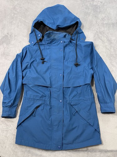 Vintage Eddie Bauer Regenjacke Damen klein blau türkis belüftet durchgehender Reißverschluss Kapuze