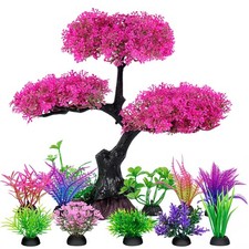 Ameliade Aquarium Artificial Plastic Plants Decoration, Pink Cherry Blossom T...
