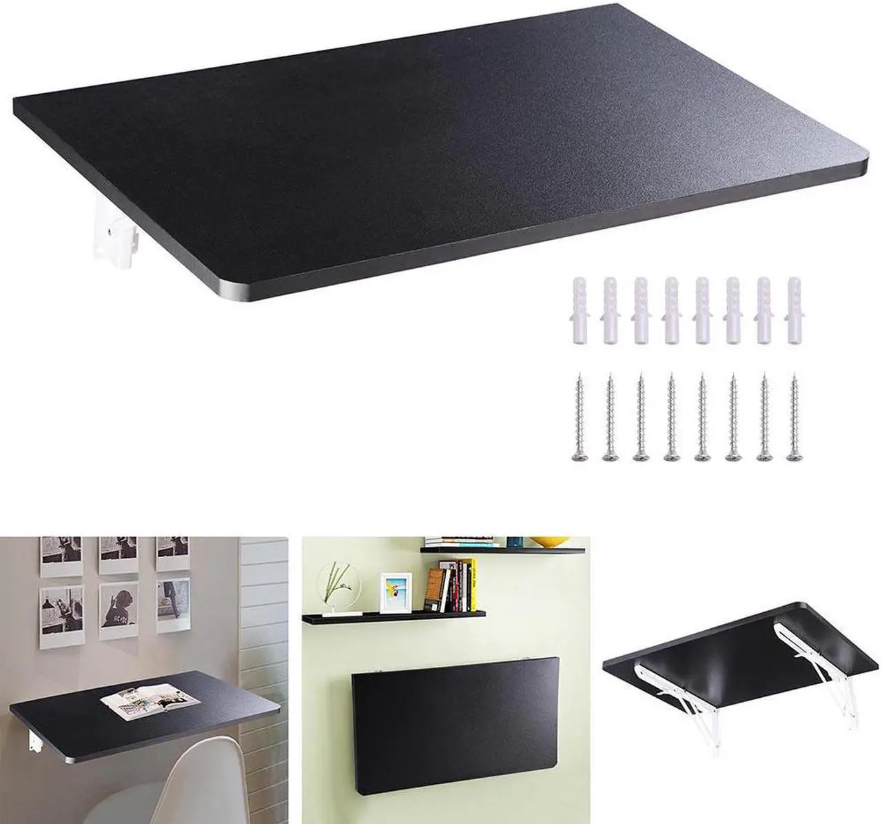 WallMountedFloatingFoldingComputerDeskPCTableSpaceSavingHomeBlack