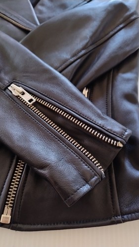WITCHERY 100% Leather Black Soft Leather Biker Jacket Zip Exc Con Sz 4 - Picture 6 of 10