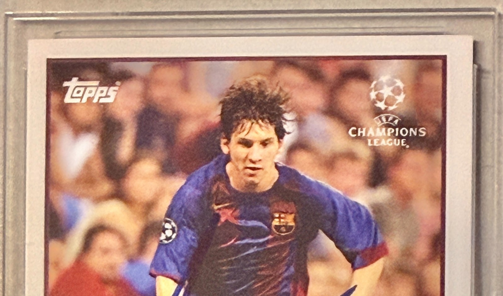 2020 Topps UCL #1 Signed Lionel Messi The Lost Rookie Barcelona Beckett Witness view 4
