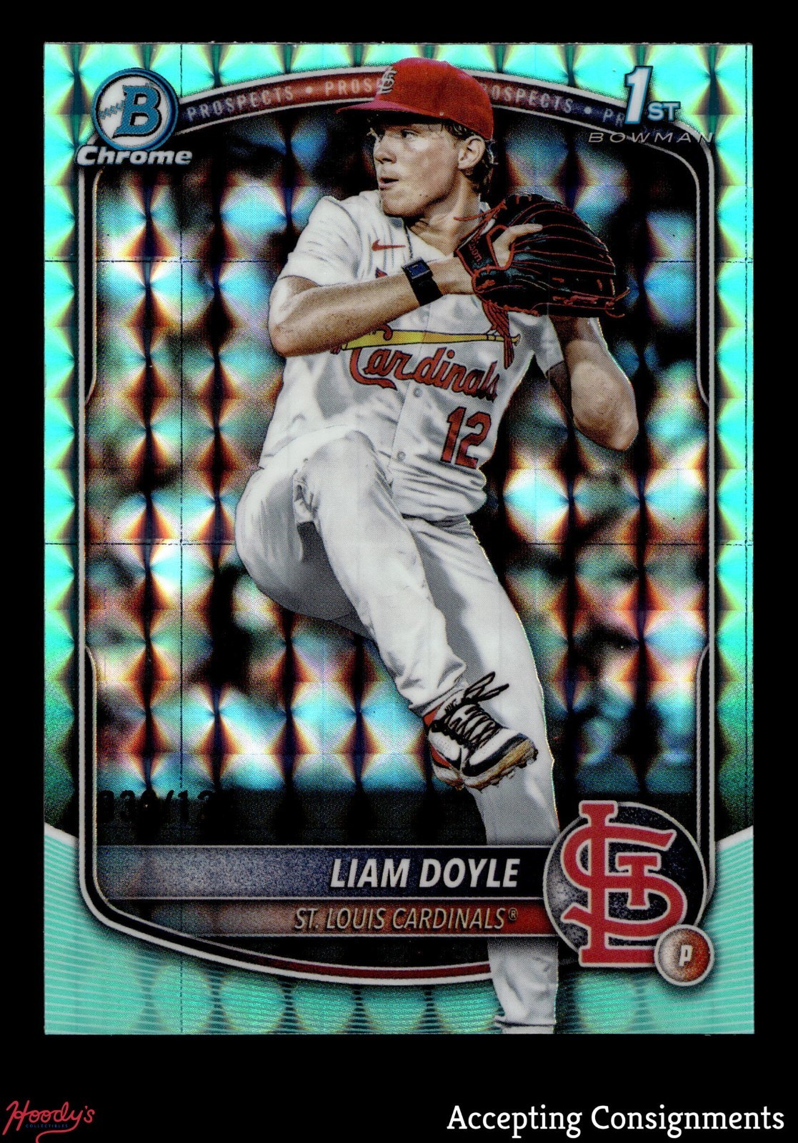 2025 Bowman Chrome Draft Aqua Geometric Liam Doyle 1ST ROOKIE CARDINALS 036/125