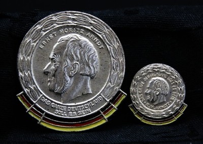 GDR medal Ernst Moritz Arndt 900 silver badge with miniature Stasi