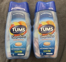 Tums Smoothies Extra Strength Chewable Antacid 140 Ct. Each X 2 Bottles. Sealed Tums Smoothies Extra Strength Chewable Antacid 140 Ct. Each X 2 Bottles. Sealed