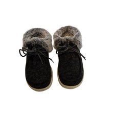 Hey Dude Wendy Fold Black Faux Fur Lined Slip On Loafers Shoes Women's Size 6