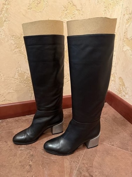 Women Sergio Rossi Boots Black Leather 37