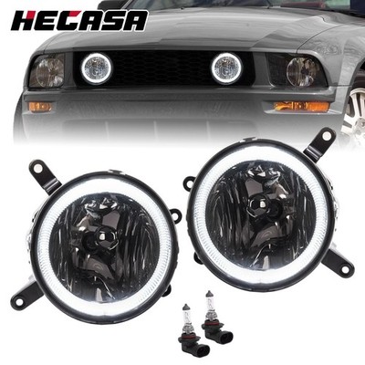 HECASA Fog Lights W/LED Halo Running Light Smoke For Ford Mustang GT 2005-2009