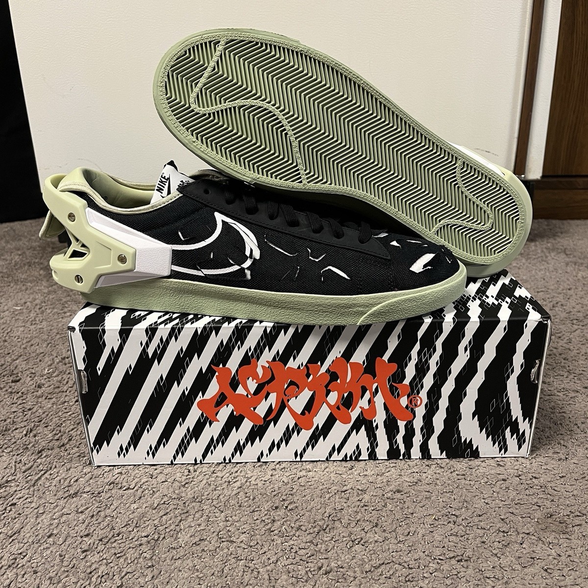 NEW Nike Acronym X Blazer Low Black Olive Aura & Accessories Nike Blazer Low Acronym Black Olive Aura DO9373-001 main image 4