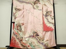 Japanese Kimono Long-Sleeved Embroidery Flying Crane Flower Pure Silk