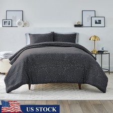 3-Piece Duvet Cover Set Grey Full/Queen Bedding Shams Modern