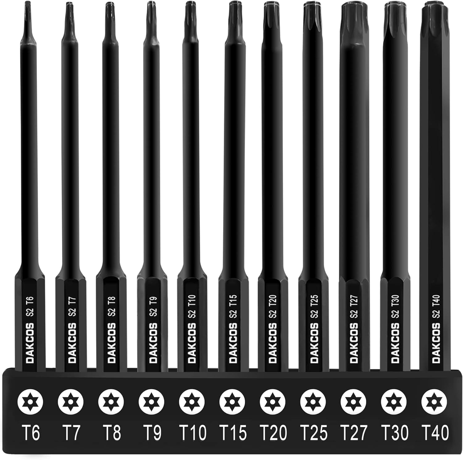 11PC Torx Bit Set, 4 inch Long Tamper T6/T7/T8/T9/T10/T15/T20/T25/T27/T30/T40 