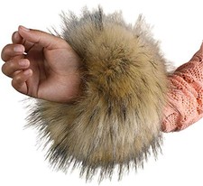 Faux Fur Wrist Cuffs Arm Leg Warmers Winter Boot Cuffs Warm Band Ring Brown a