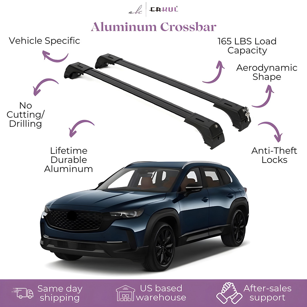 ERKUL Roof Rack Cross Bars Fits Mazda CX-50 2023-2025 Aluminum Lockable Black