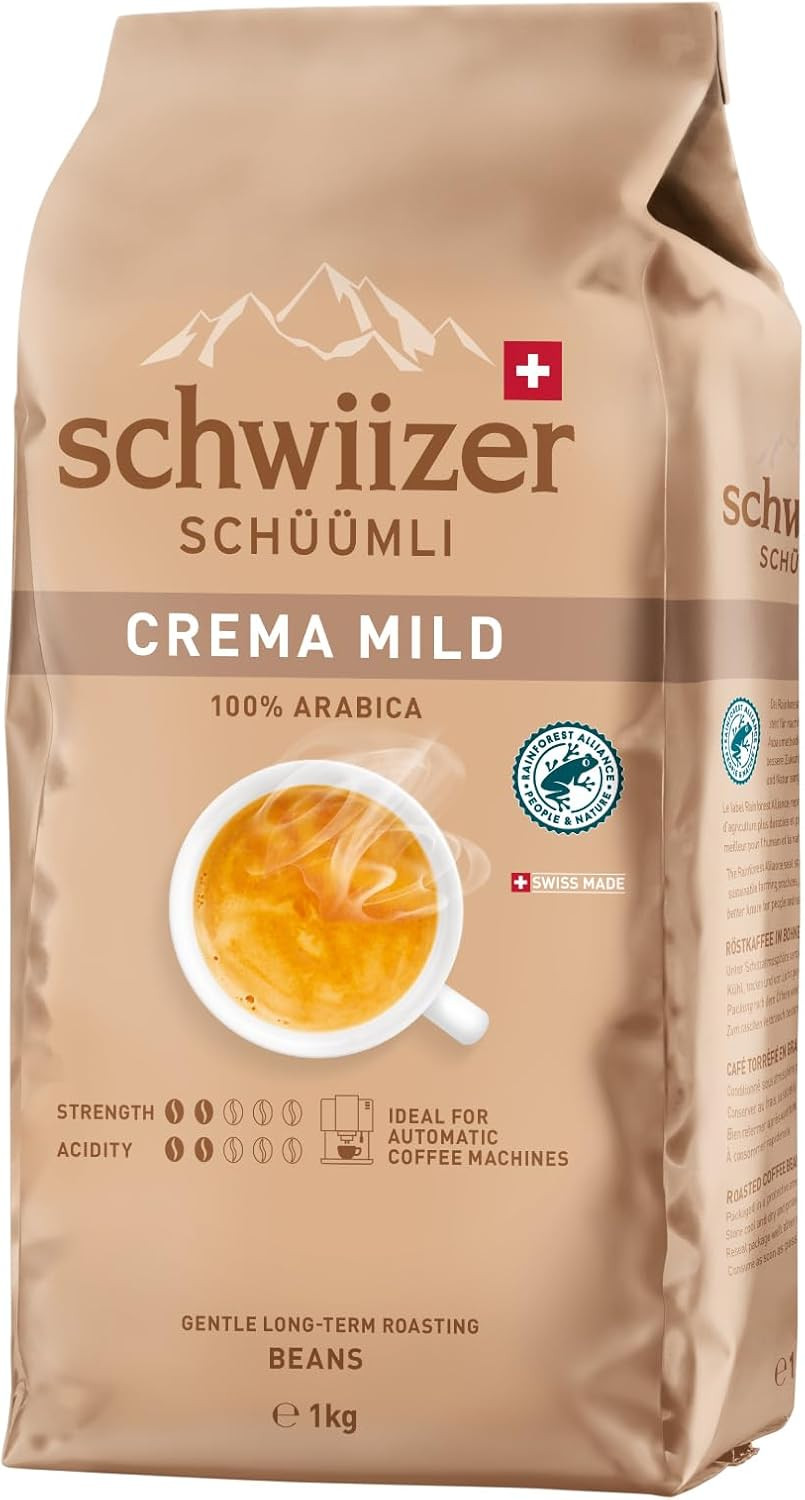 Crema Mild – 1 Kg Whole Coffee Beans for Automatic Machines, Intensity 2/5, Ligh