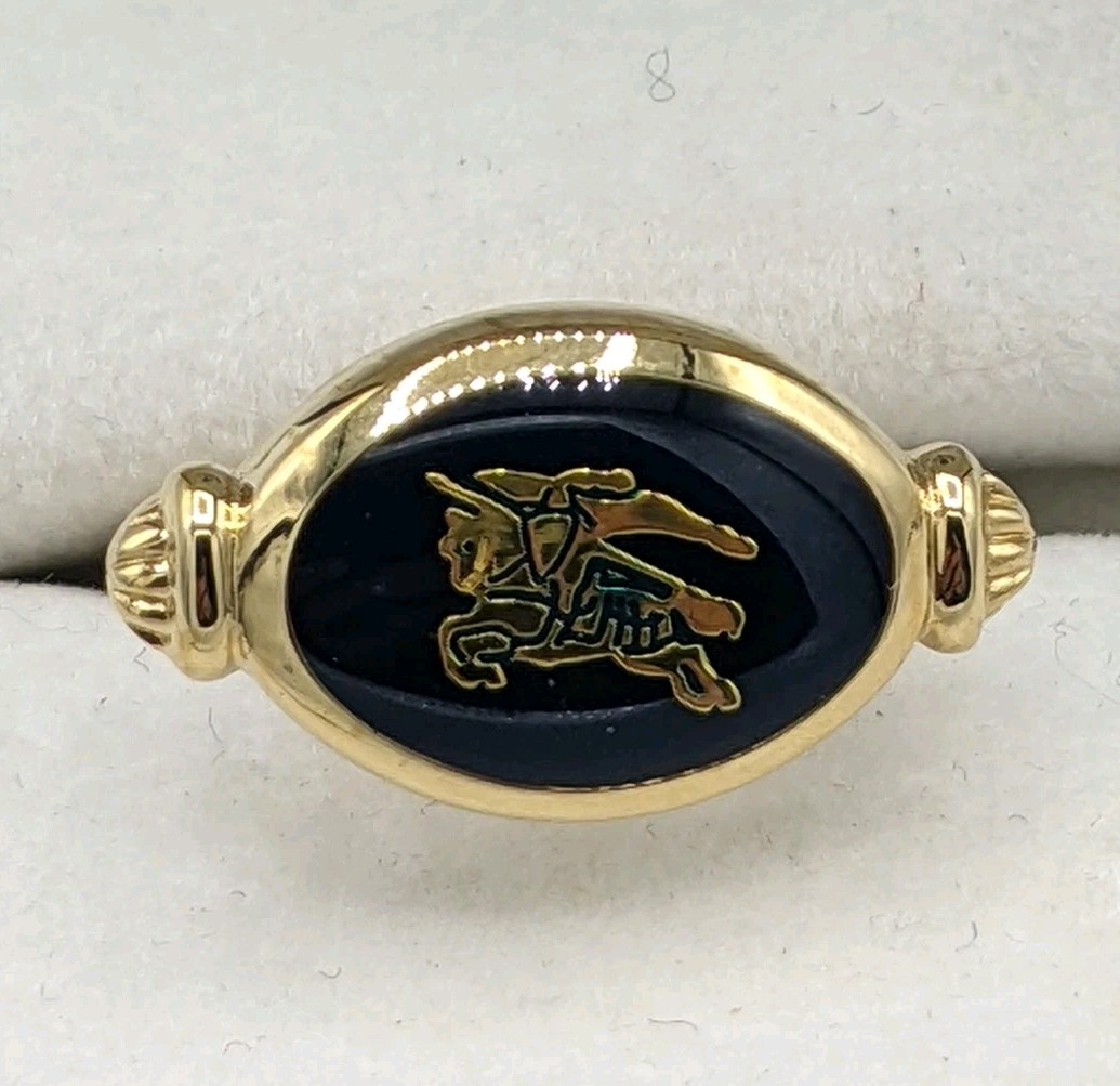 BURBERRY Cufflinks Gold Tone Navy Blue Prorsum Knight Horse Logo