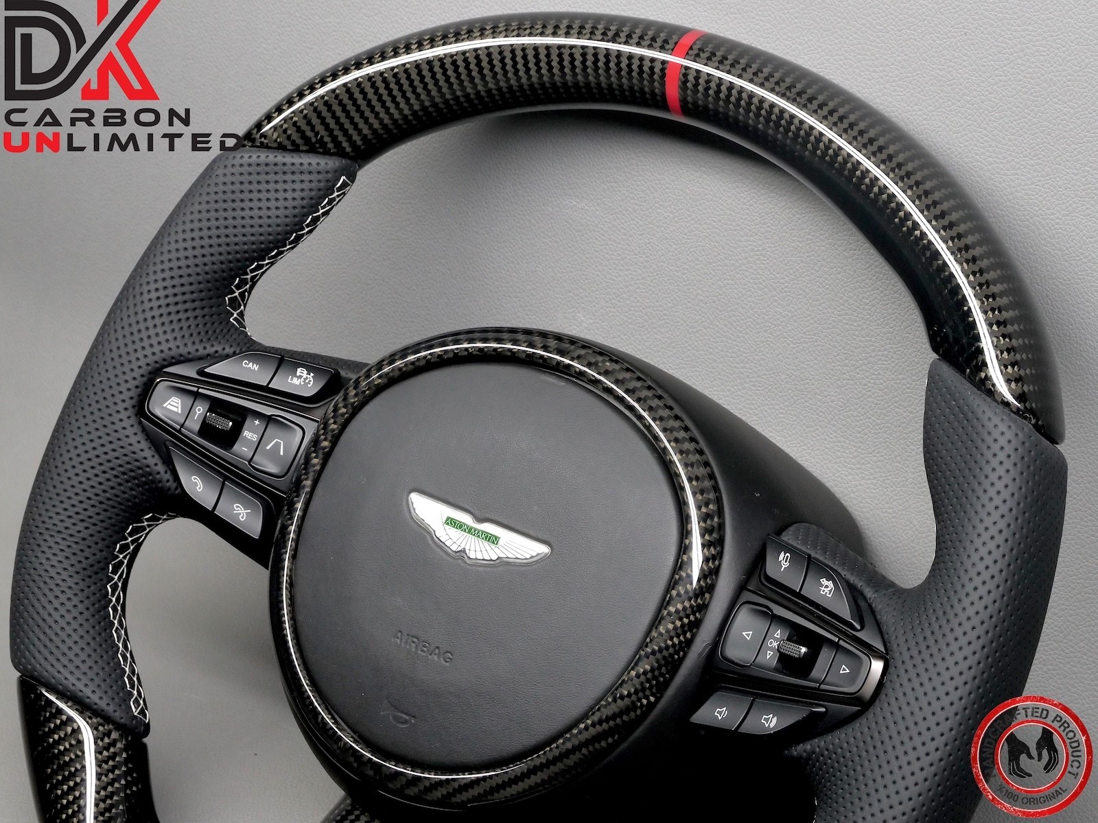 Aston Martin DBX 707 Red Ring White Stitch Thick Gloss Carbon Steering Wheel V1