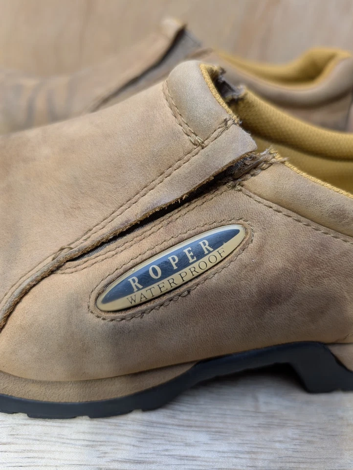 Roper Waterproof Slip On Shoes Men's 8.5 Brown Leather Western - Image 3 of 4