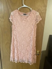 ODCOCD Pink Lace Dress Cocktail Party Guest Size L Soft lace dress
