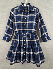Polo Ralph Lauren Girls 4 Blue Plaid Tiered Ruffle Shirt Dress Button Up Preppy