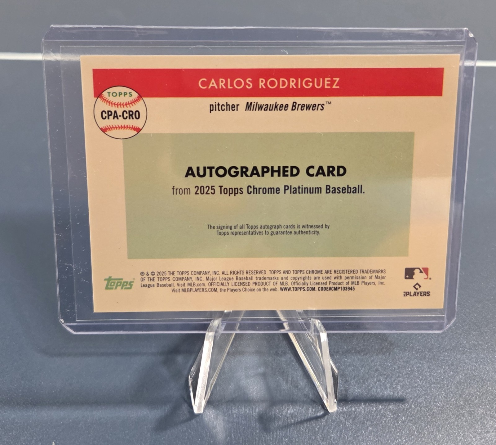 2025 Topps Chrome Platinum Anniversary - Carlos Rodriguez  RC AUTO Gold #/50 view 3