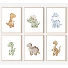 Dinosaur Nursery Wall Art Kids Canvas Poster Boys Room Wall Decor Watercolor ...