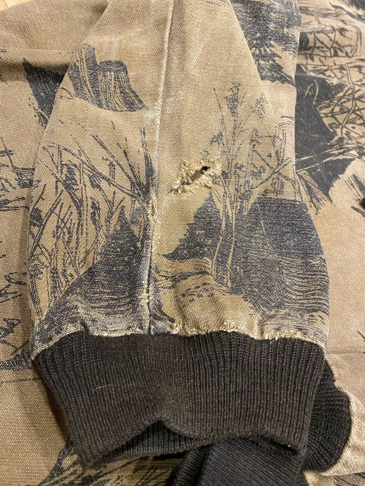 Vintage Michigan Rag Co Cabin Forest Print Hooded Canvas Jacket Distressed Rare - product detail image 6