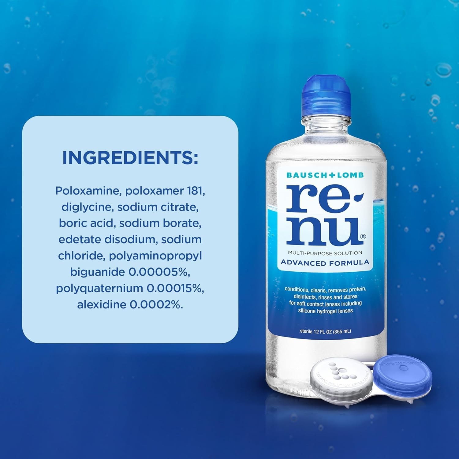 Renu Contact Lens Solution, Advanced Formula,  12 Fl Oz (Pack of 2)