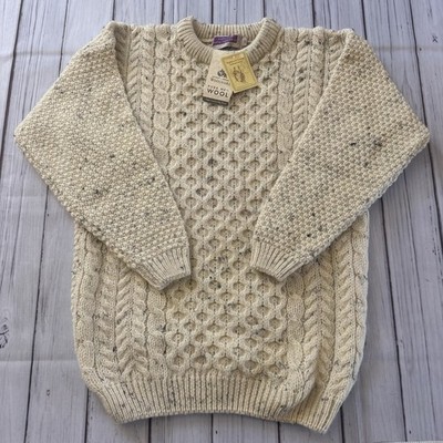 Highland Home Industries Wool Sweater Ireland Cable Knit Cream Small Scotland