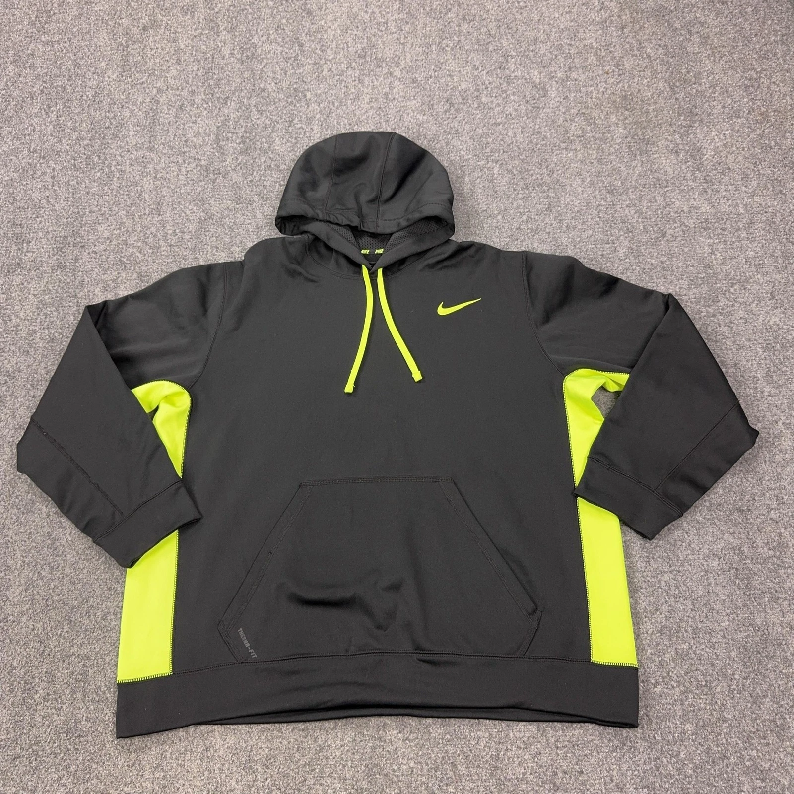 Nike Hoodie Mens 2XL Black Therma-FIT Fleece Pullover Sweatshirt Volt 465784-018