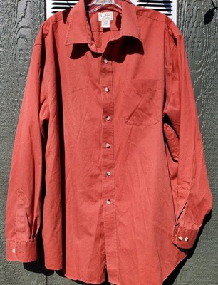 L.L. Bean Men's XL Wrinkle Resistant Button-Up Shirt Rust Cotton Long Sleeve