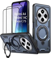 HandyhüLle StoßFest Blau Mit Schutzglas FüR Xiaomi Redmi 14C Poco C75 StäNder