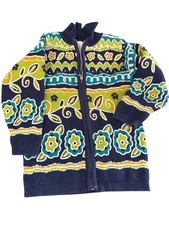 Hanna Andersson Floral Geometric Nordic Design Sweater Front Zip Girls SZ 110/5