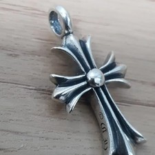 Floral Cross Silver Pendant, Unique Heavy Design