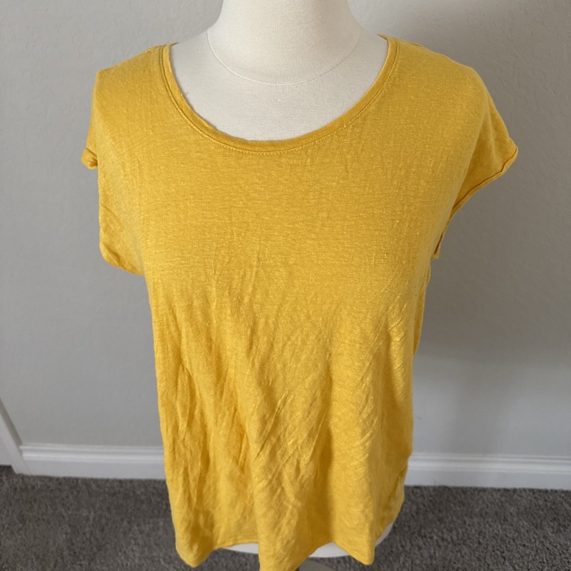Tahari Button Back Gold Yellow XL 100% Linen Cap Sleeve