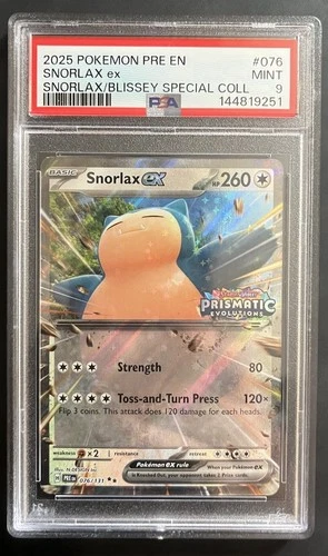 2025 Pokemon SV Prismatic Evolutions PRE EN Snorlax ex #076/131 PSA 9 Stamped