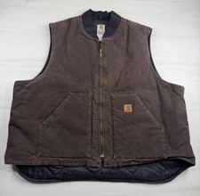Vtg Carhartt V02 DKB Vest Quilt Lined Full Zip Canvas Duck Work USA Made Y2K 3XL