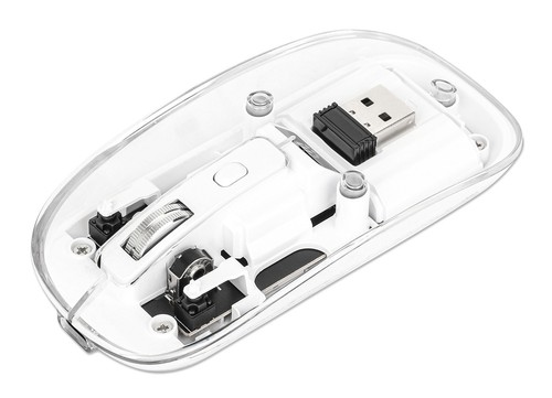 Manhattan Transparent Rechageable Wireless Mouse, Clear/White, Adjustable 800...