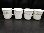 Vintage Corelle Corning Gray Floral Ribbon Bouquet Coffee Mug Tea Cup SET OF 4